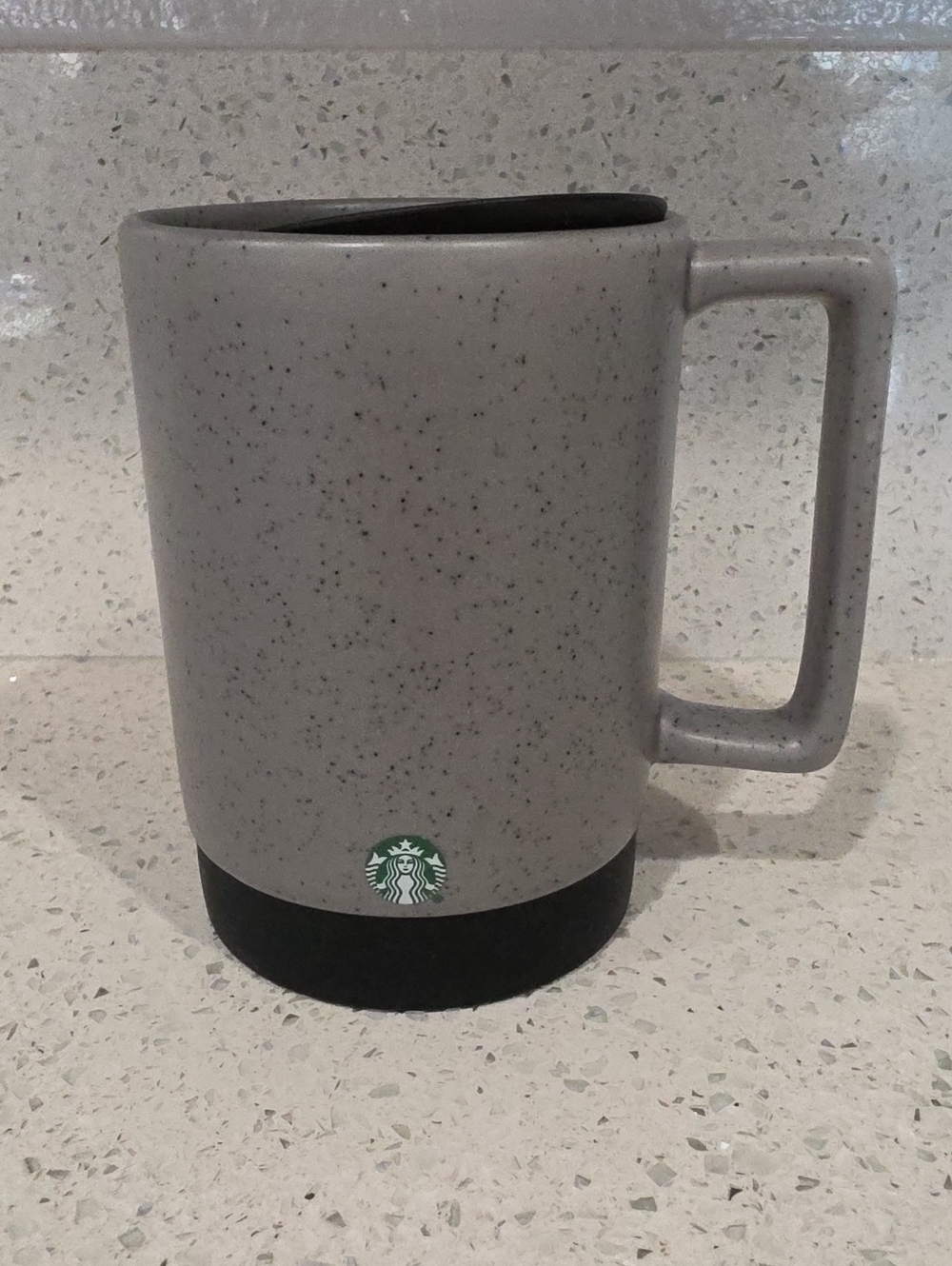 Starbucks Gray Speckled Ceramic Desktop Travel Coffee Mug Cup Rubber Bottom 14oz